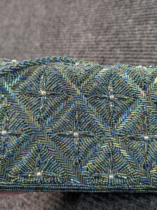 Source Unknown Handbags - Handmade Iridescent Beaded Crossbody Envelope Clutch Purse Teal/Color Shifting